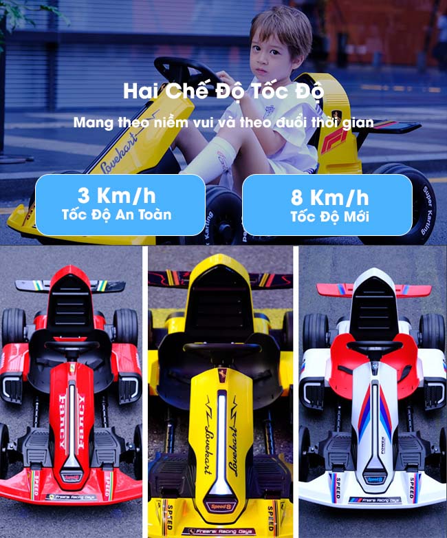 Xe ô tô điện F1 trẻ em Go-Kart No.9 có 2 chế độ tốc độ khác nhau, phù hợp với từng đường đua của trẻ
